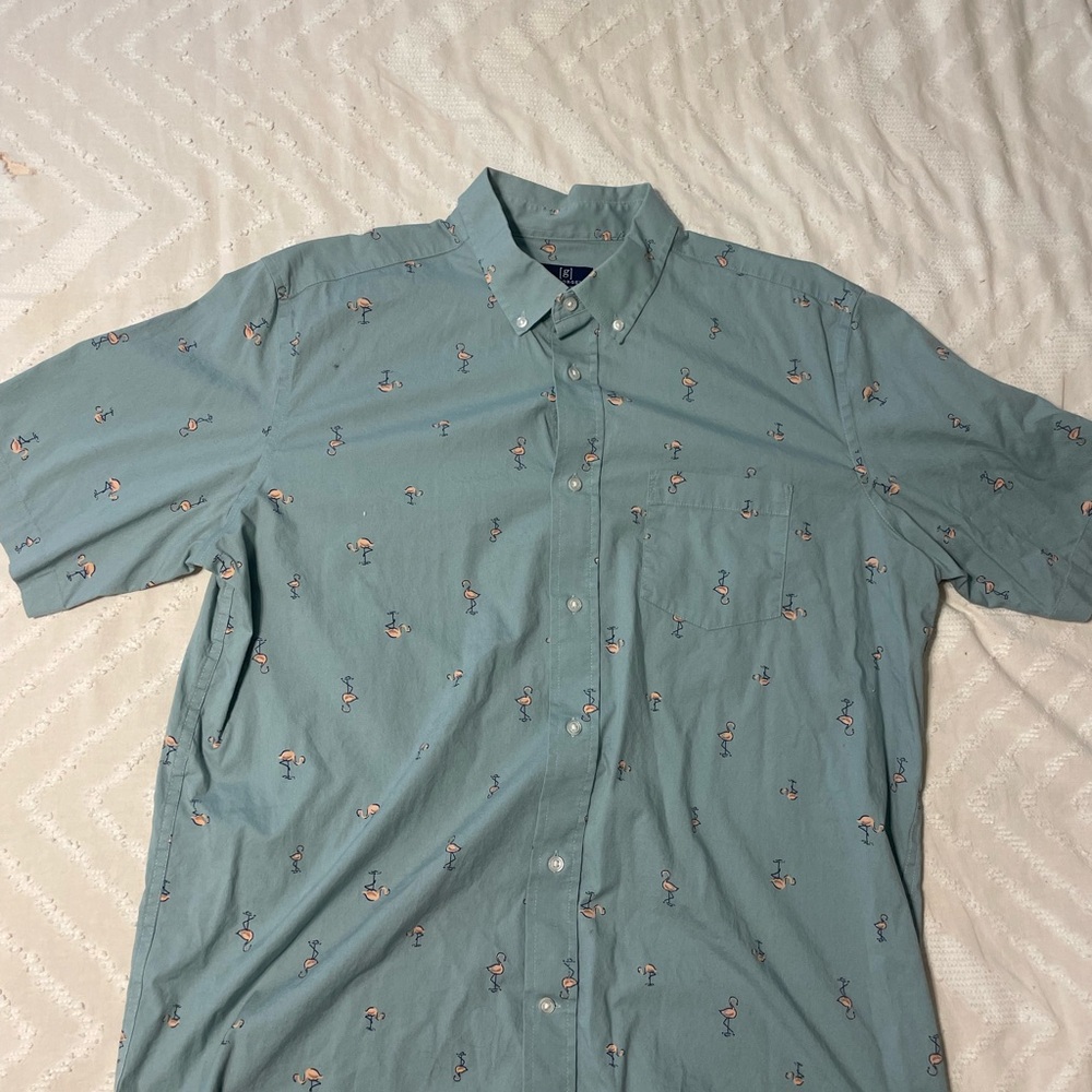 George Teal Flamingo Print Casual Shirt